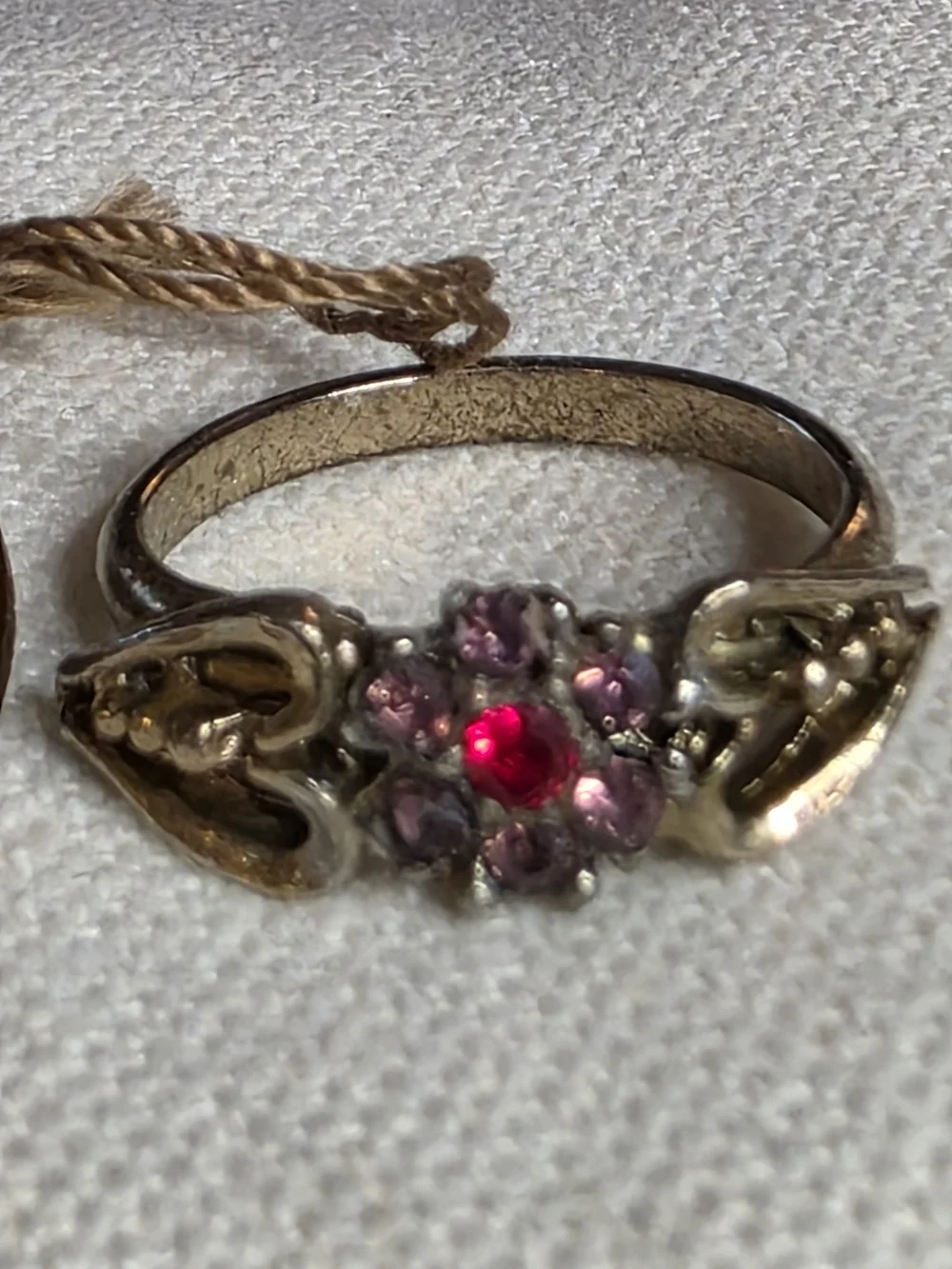 Vintage Made With Genuine Swarovski Crystal Floral Ring Pink Red Size 6.5